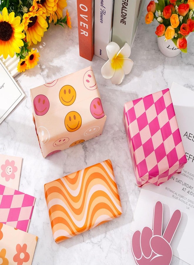 Whaline 12Pcs Retro Groovy Wrapping Paper Boho Daisy Face Checkered Gift Wrap Bulk Art Paper Folded Flat for Baby Shower Birthday Wedding DIY Crafts Gift Packing, 19.7 x 27.6 Inch - Image 4